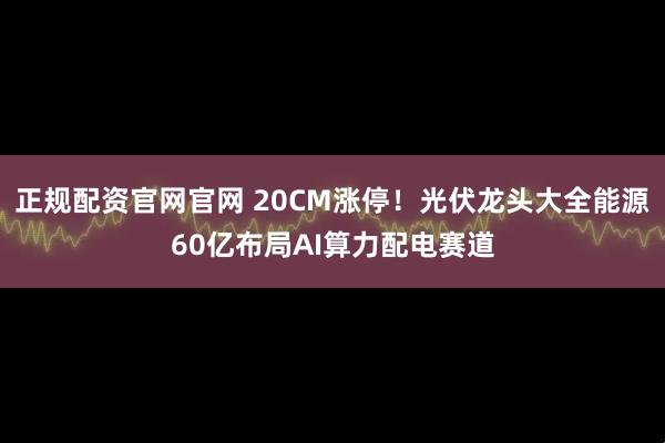 正规配资官网官网 20CM涨停！光伏龙头大全能源60亿布局AI算力配电赛道